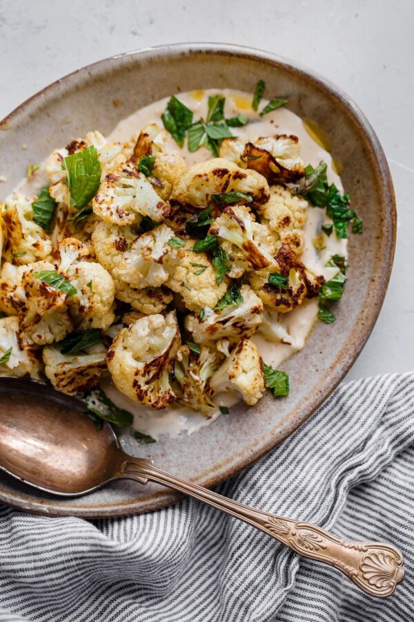 Roasted Cauliflower with Tahini and Mint