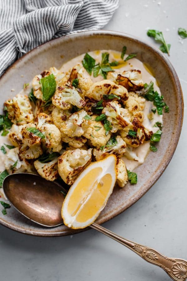 Roasted Cauliflower with Tahini and Mint