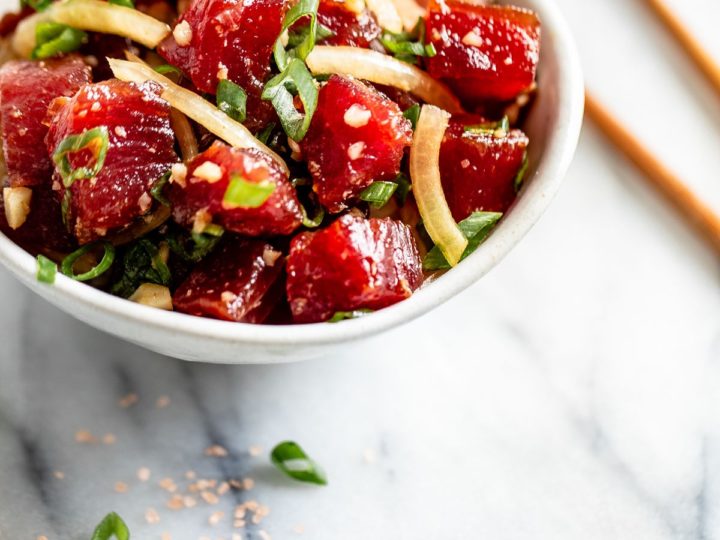 Shoyu Ahi Poke (Hawaiian Ahi Poke Bowl Recipe) - A Beautiful Plate