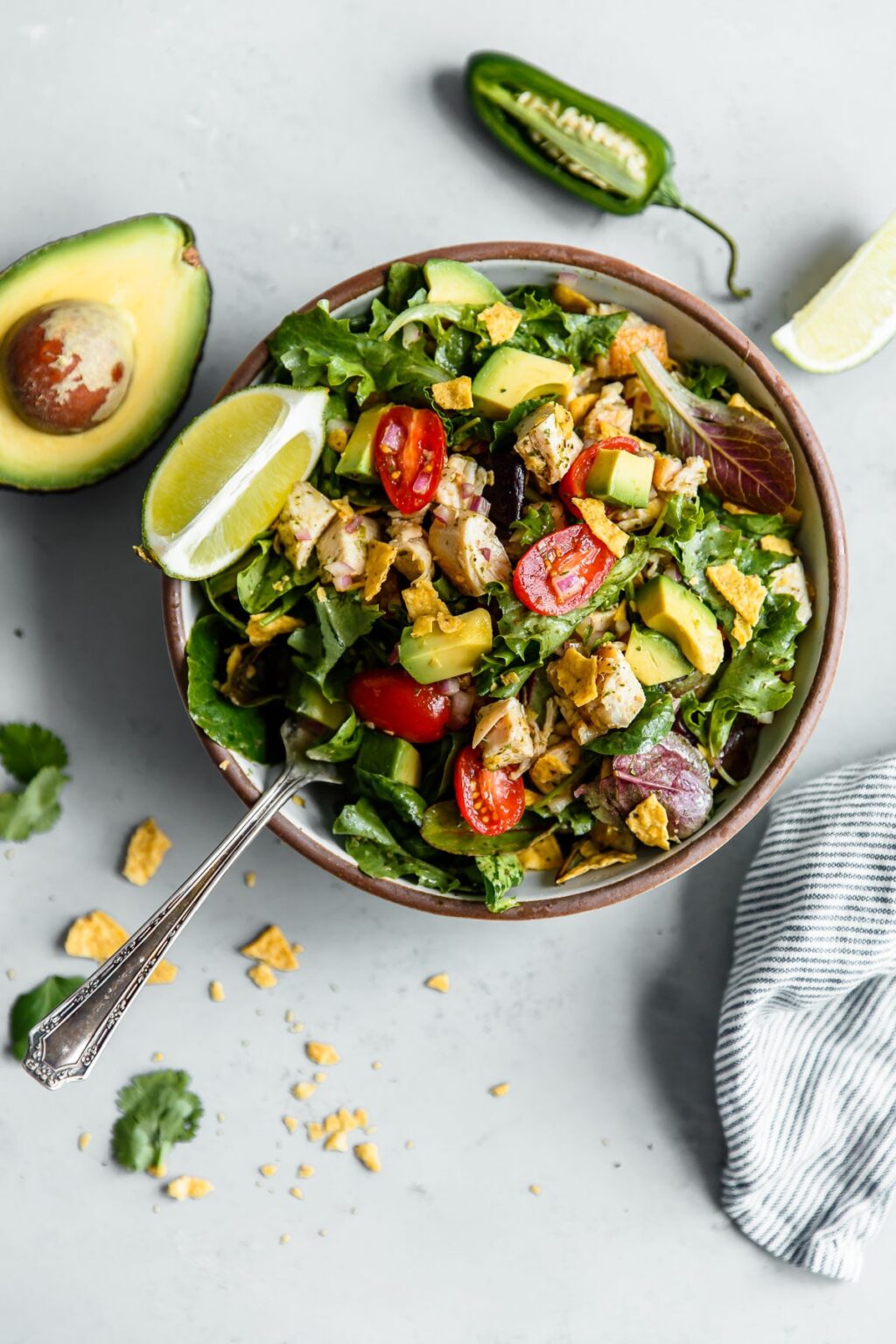 Guacamole Greens Salad with Cilantro Lime Jalapeño Vinaigrette A