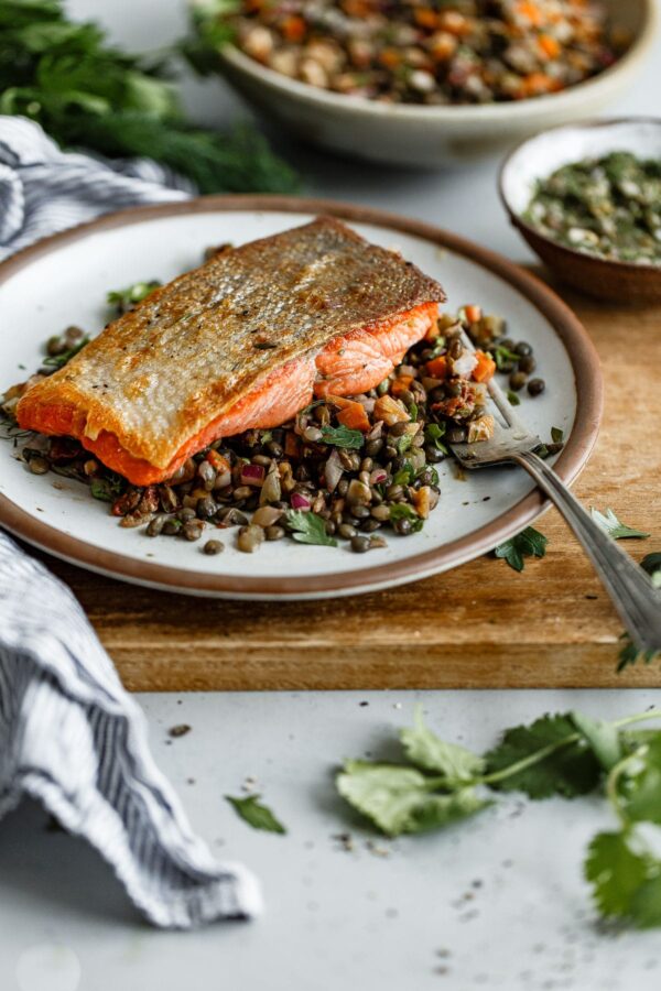Pan Seared Salmon with French Lentil Salad 