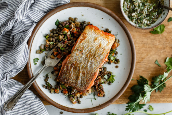 Pan Seared Salmon with Lentils