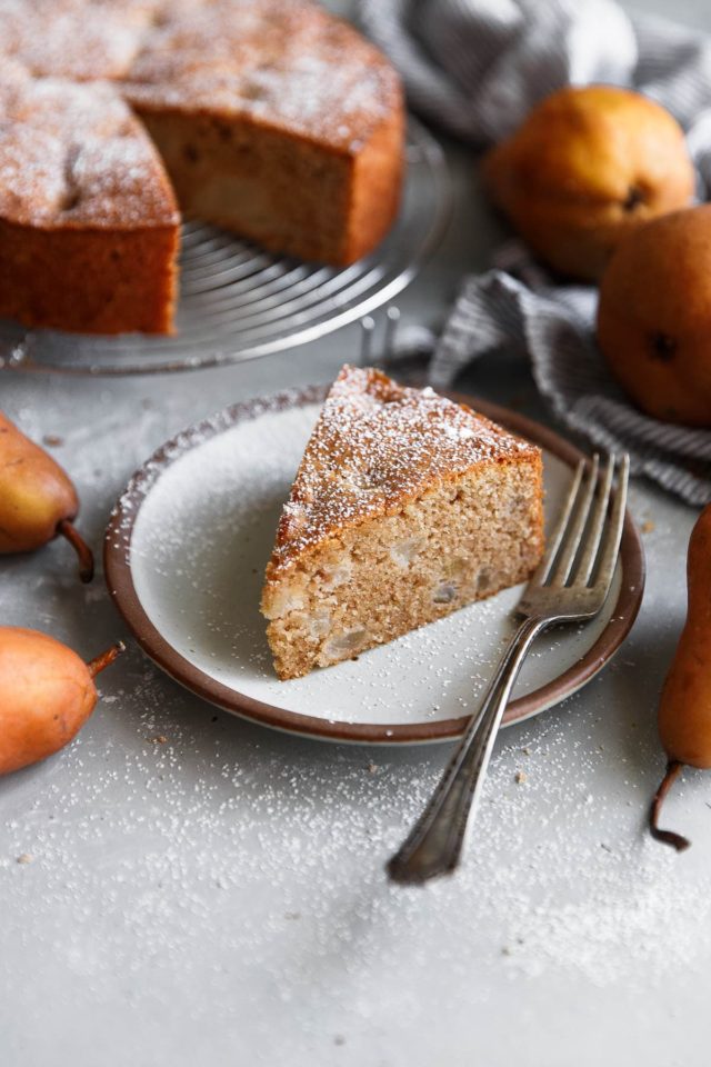 Spiced Almond Pear Cake (Easy Pear Cake Recipe) A Beautiful Plate