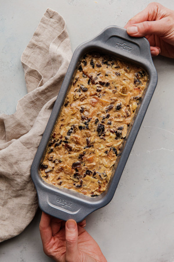 Fruit Cake Batter in Loaf Pan