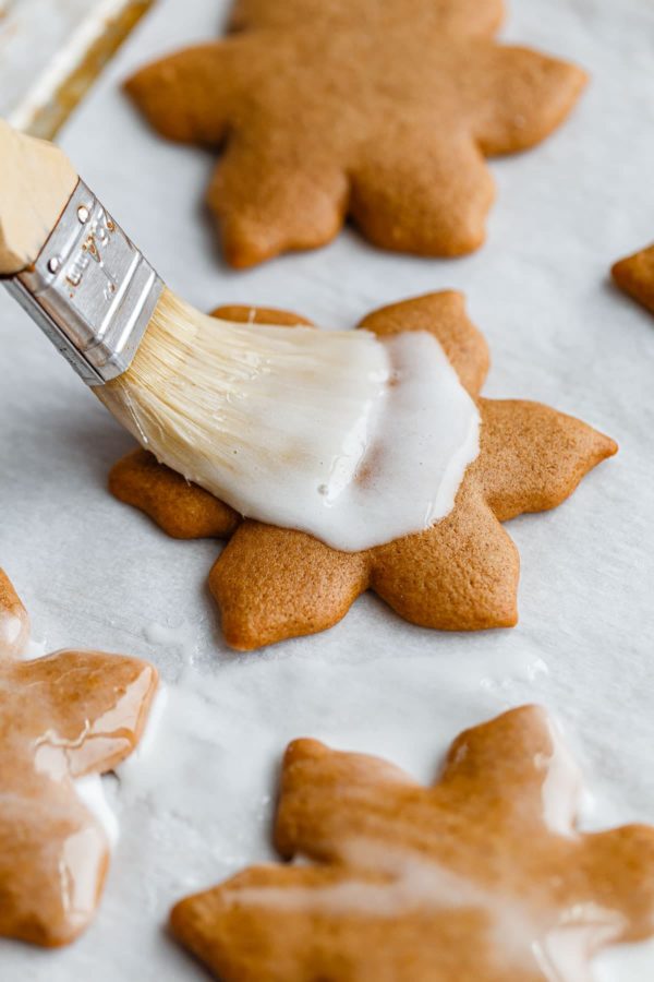 Brushing Lebkuchen with Lemon Glaze