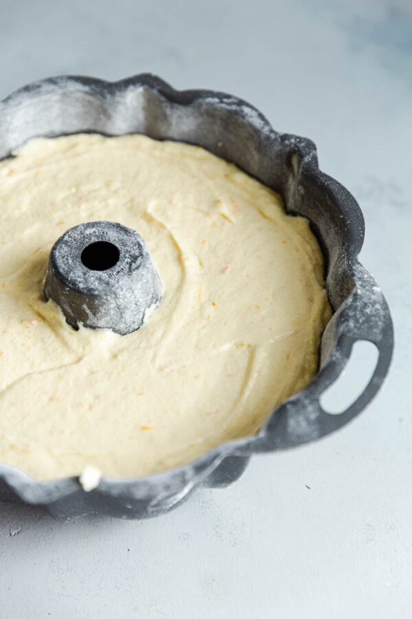 Orange Cake Batter in Bundt Pan