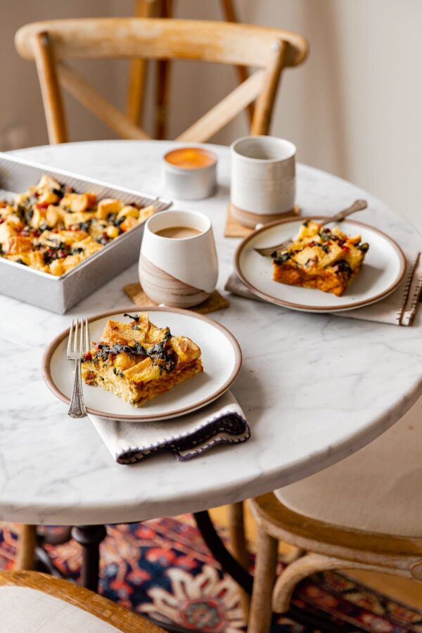 Breakfast Strata on Table with Coffee