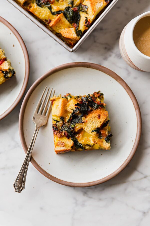 Swiss chard Cheese Strata on Plate