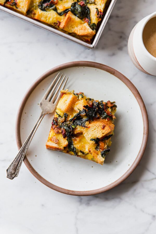 Swiss chard Cheese Strata on Plate