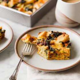 Breakfast Strata on Plate with Fork