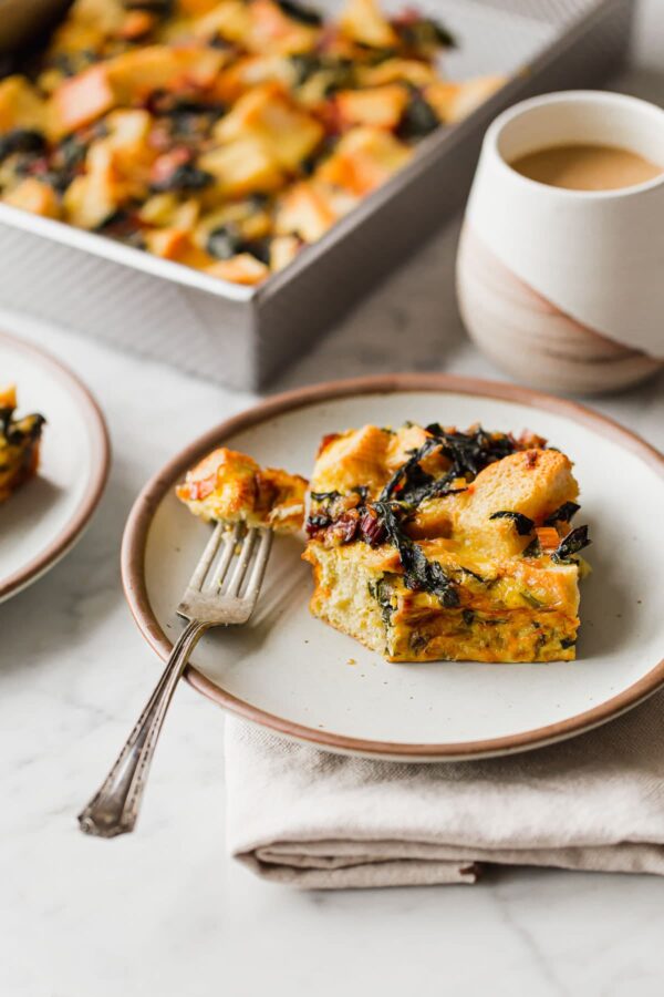 Breakfast Strata on Plate with Fork