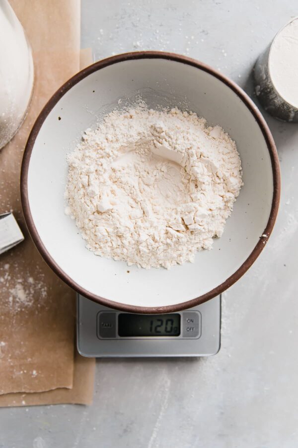 Flour in Bowl on Baking Scale