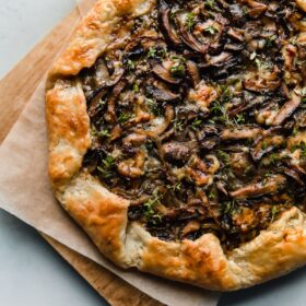 Mushroom Galette with Blue Cheese on Cutting Board