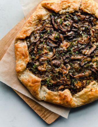 Mushroom Galette with Blue Cheese on Cutting Board