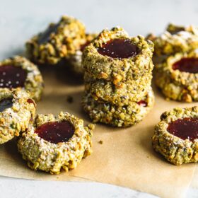 Pistachio Thumbprint Cookies with Raspberry Jam