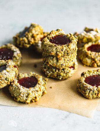 Pistachio Thumbprint Cookies with Raspberry Jam