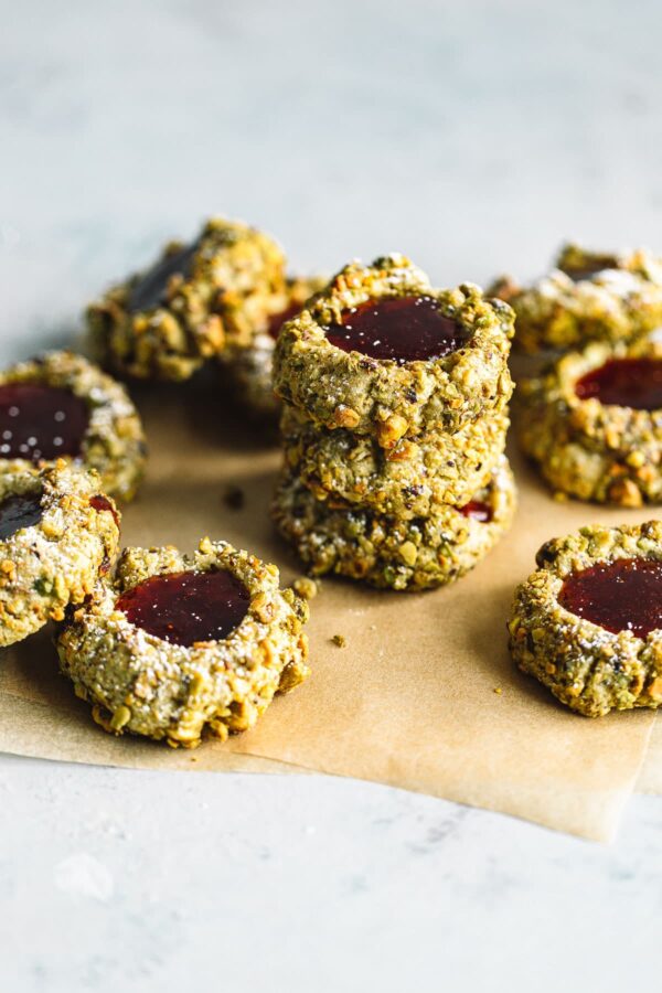 Pistachio Thumbprint Cookies with Raspberry Jam