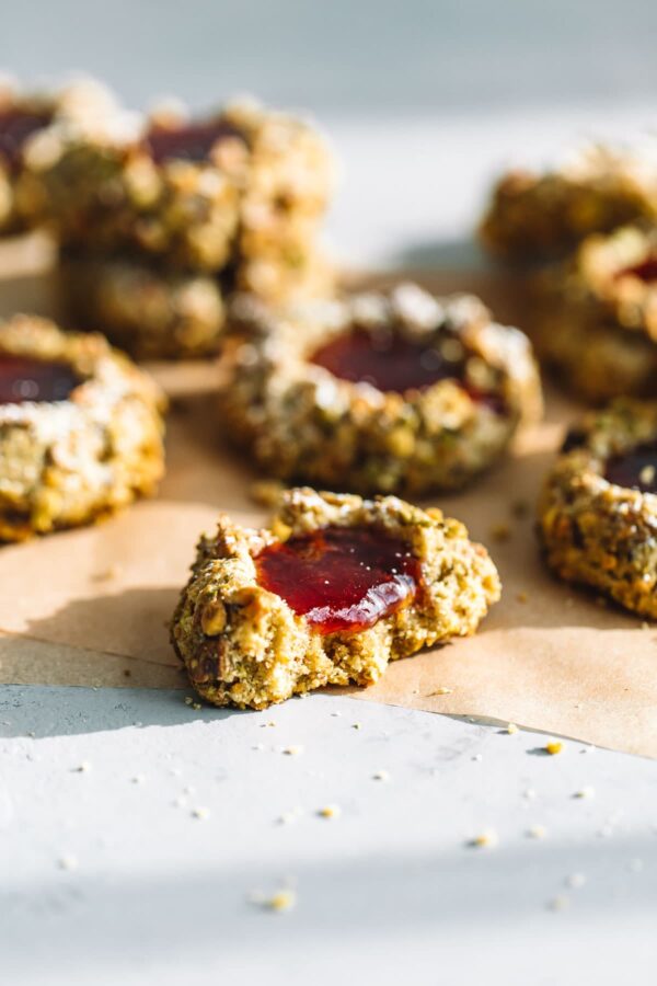 Raspberry Jam Thumbprint Cookies with Pistachios