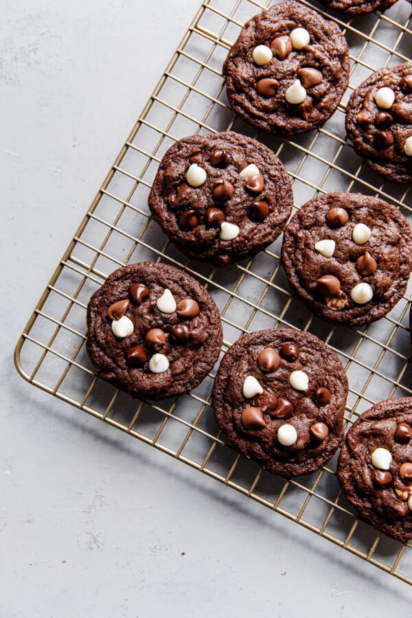 Triple Chocolate Cookies on Baking Rack