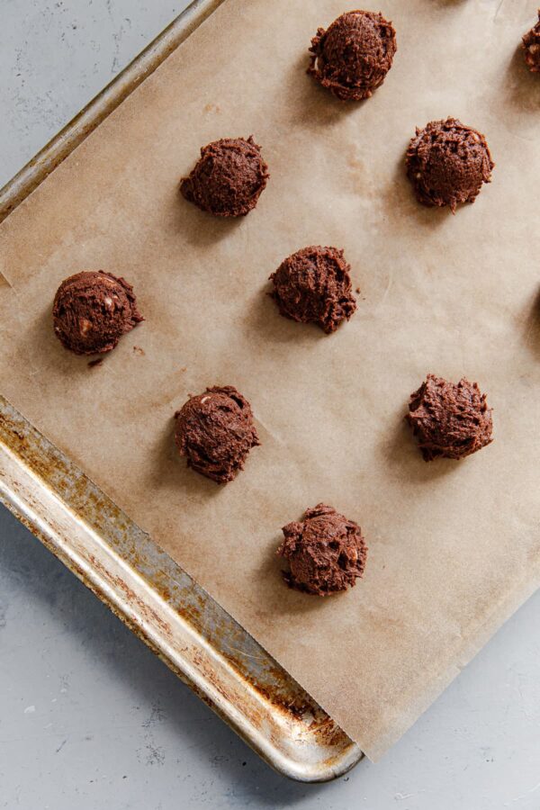 Chocolate Cookie Dough on Baking Sheet