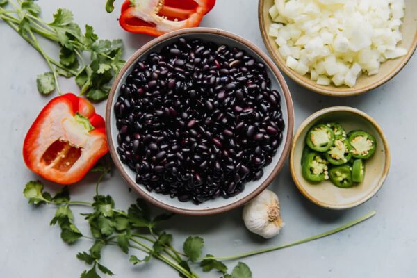 Soaked Black Beans with Bell Pepper Cilantro Onion and Jalapeño 