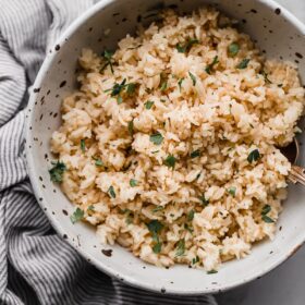 Basmati Rice Pilaf in Speckled Bowl