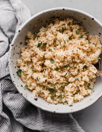 Basmati Rice Pilaf in Speckled Bowl