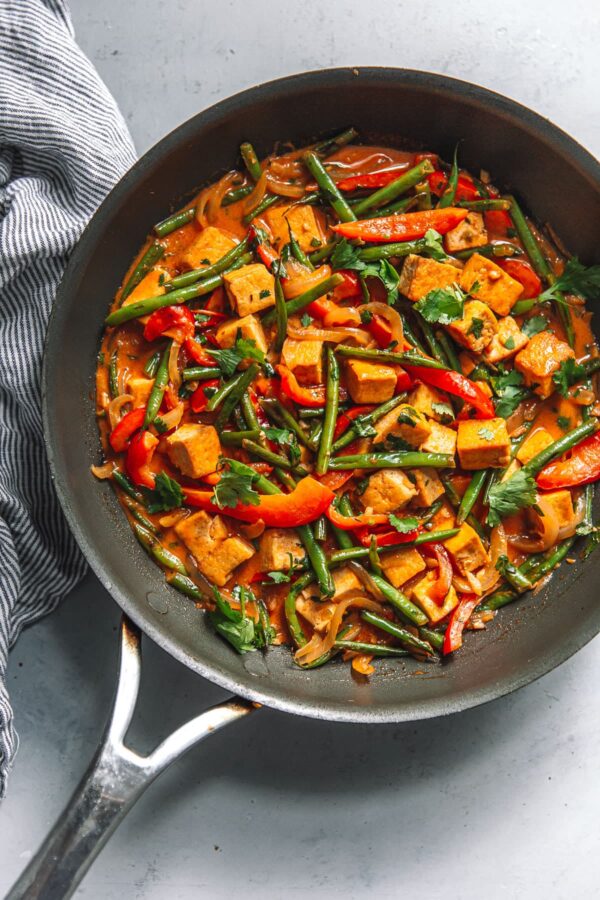 Skillet Filled with Thai Red Curry Tofu