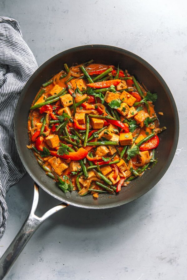 Thai Red Curry Tofu in Non Stick Large Skillet