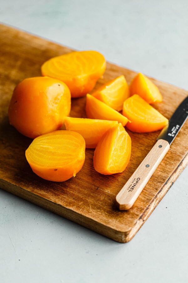 Cut Beets on Cutting Board