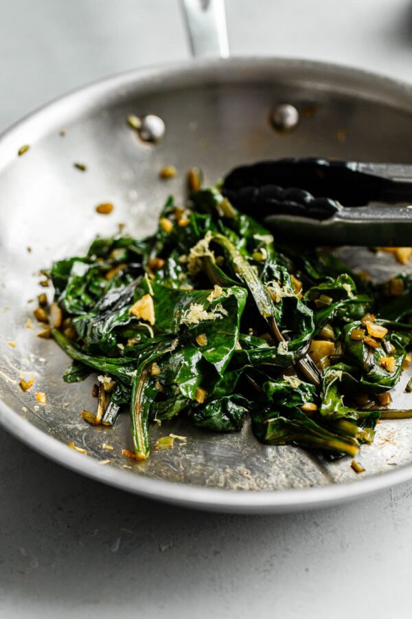 Sautéed Beet Greens in Pan