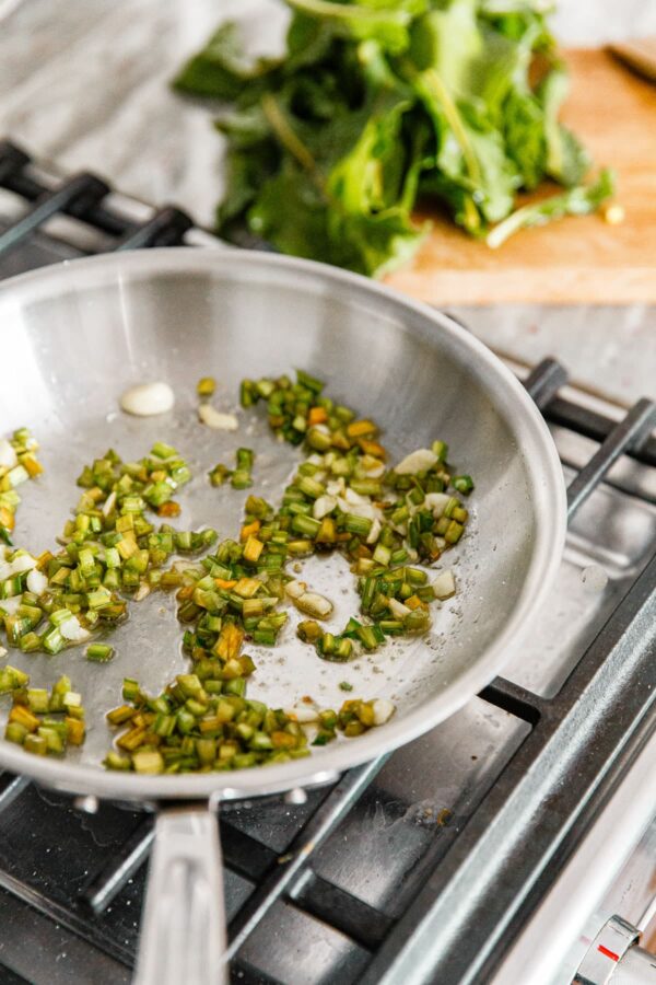 Sautéed Beet Green Stems in Pan