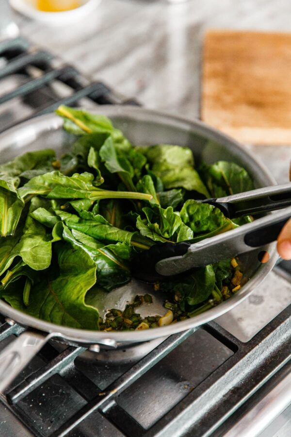 Sautéing Beet Greens on Stove