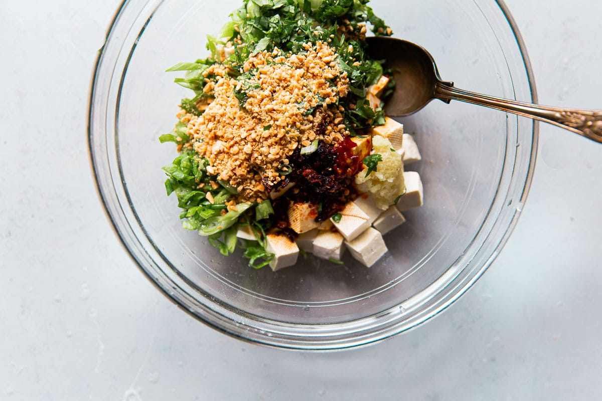 Spicy Tofu Ingredients in Bowl