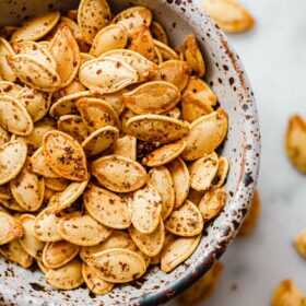 Za'atar Roasted Pumpkin Seeds in Bowl