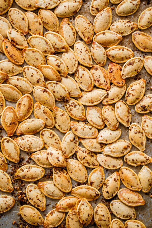 Za'atar Roasted Pumpkin Seeds on Sheet Pan