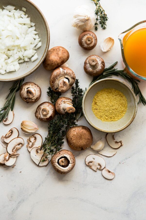 Vegetarian Mushroom Gravy Ingredients on Marble