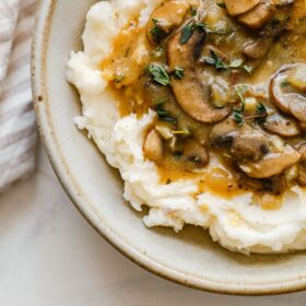 Vegetarian Mushroom Gravy on Mashed Potatoes
