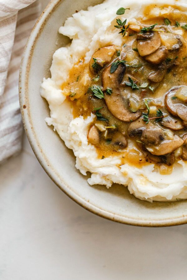 Vegetarian Mushroom Gravy on Mashed Potatoes