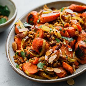 Golden Carrots and Farro Salad on Platter