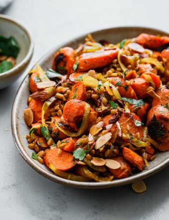 Golden Carrots and Farro Salad on Platter