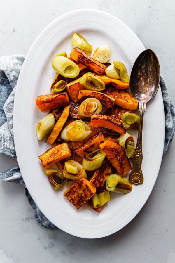 Roasted Butternut Squash and Leek on Platter