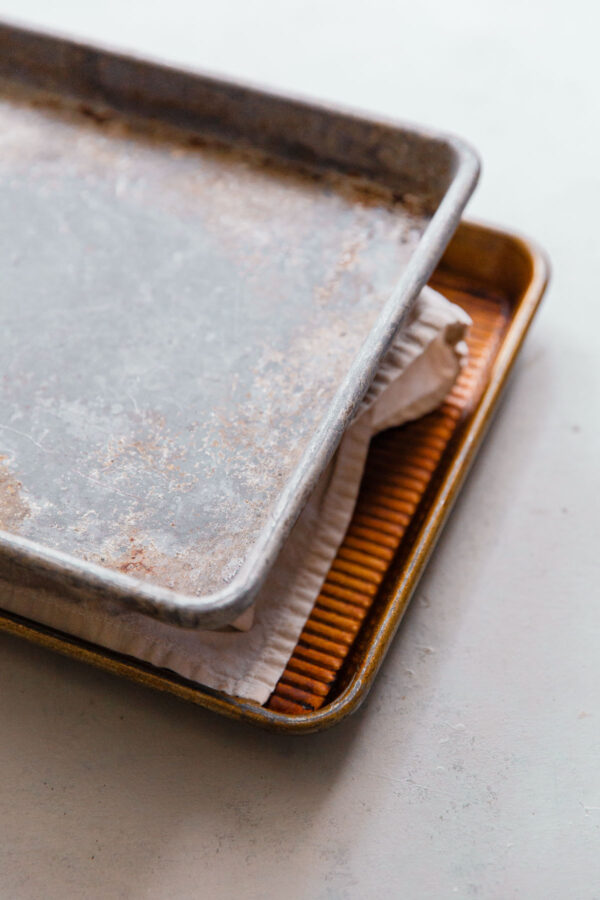 Pressed Tofu Between Baking Sheets