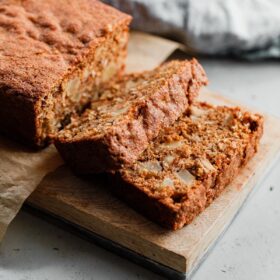 Sliced Apple Quick Bread on Cutting Board