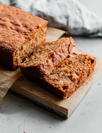 Sliced Apple Quick Bread on Cutting Board