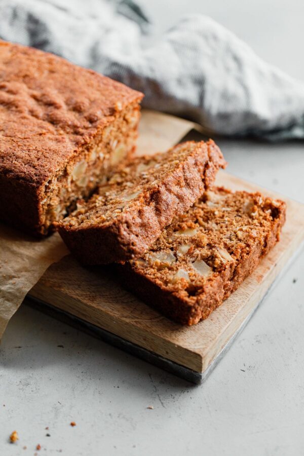 Sliced Apple Quick Bread on Cutting Board