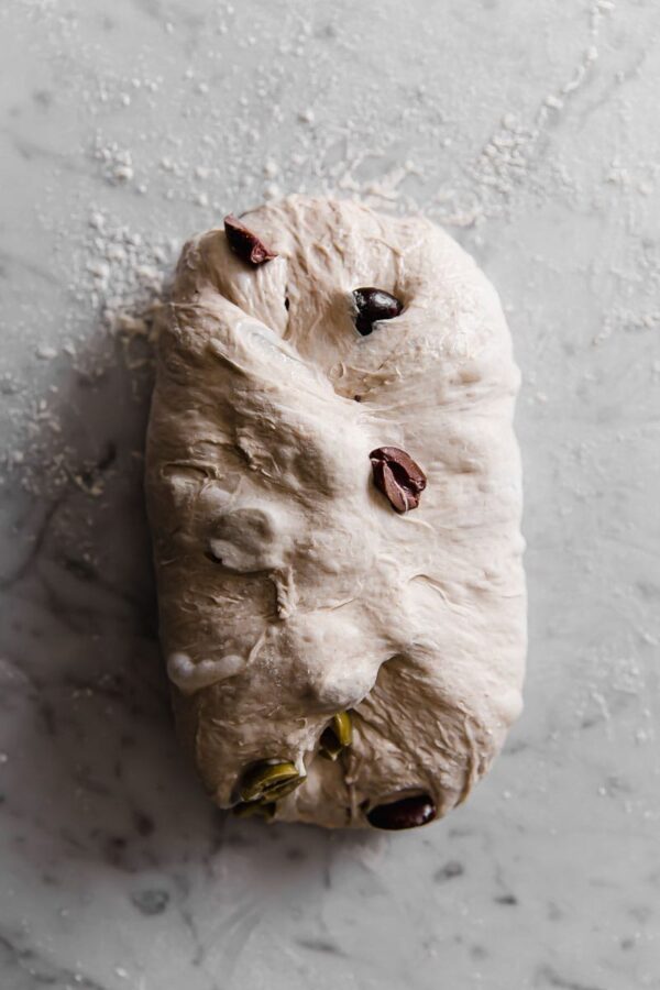 Shaping Olive Sourdough Bread