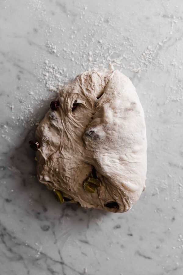 Shaping Olive Sourdough Bread