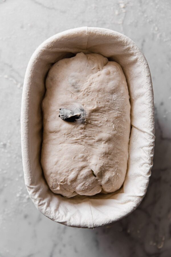 Olive Sourdough in Banneton Basket