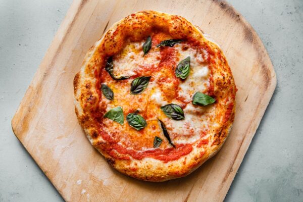 Sourdough Pizza with Mozzarella, Tomato, and Basil